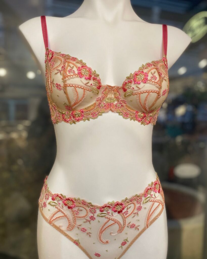 Floral embroidered lingerie set displayed at Althea’s Fine Lingerie in Milwaukee