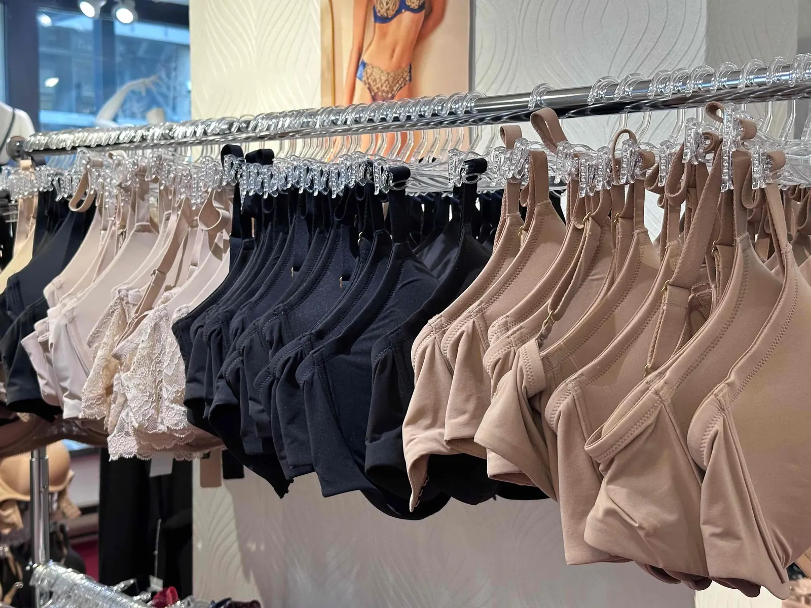 A special selection of black and beige T-shirt bras available during the October sale at Althea’s Fine Lingerie